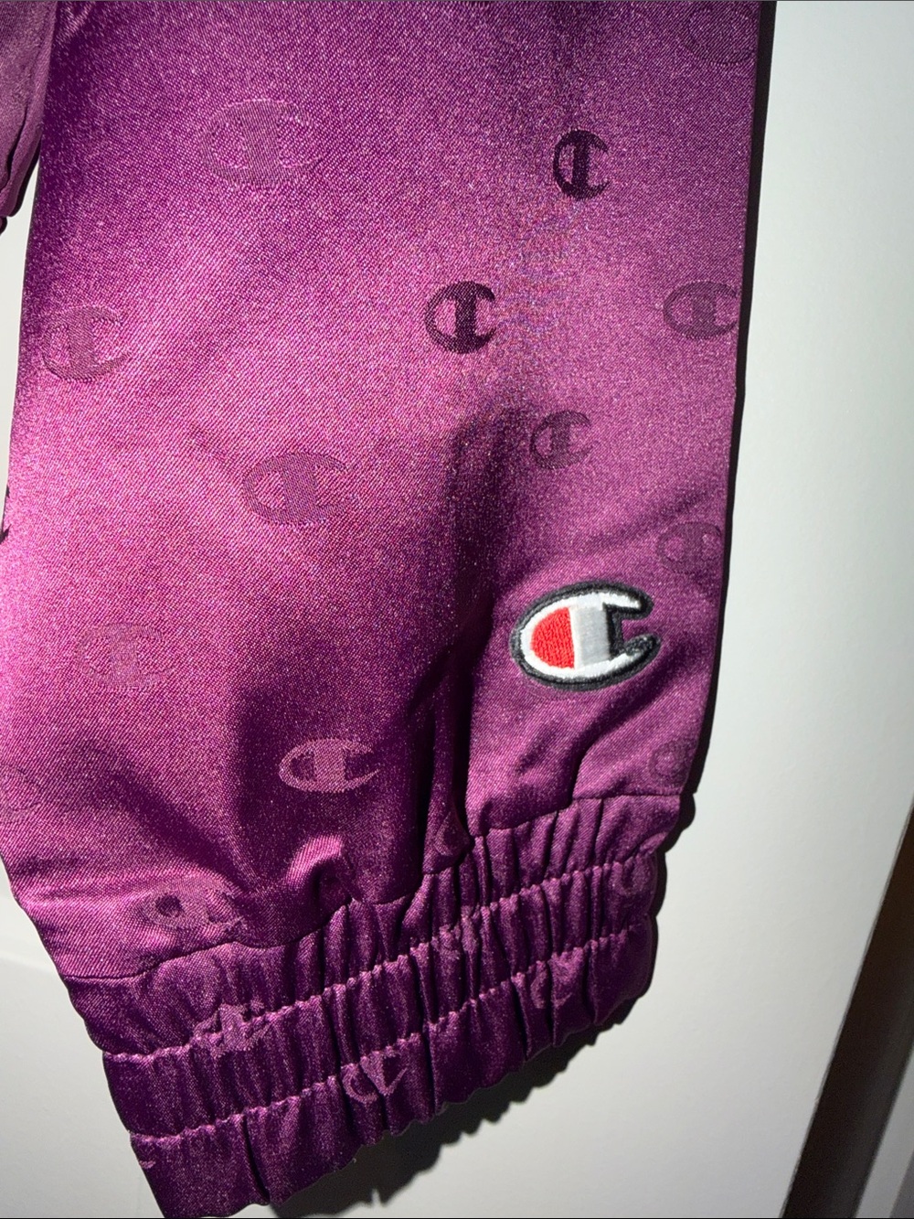 Champion Women's Satin Bomber Jacket in Plum Purple with Gold Zipper - Picture 3 of 9